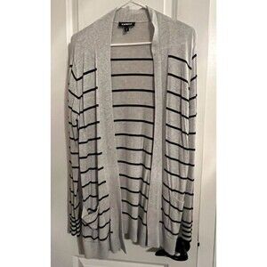 New Express Gray & Black Striped Long Sleeve Open Cardigan Sweater Size Medium